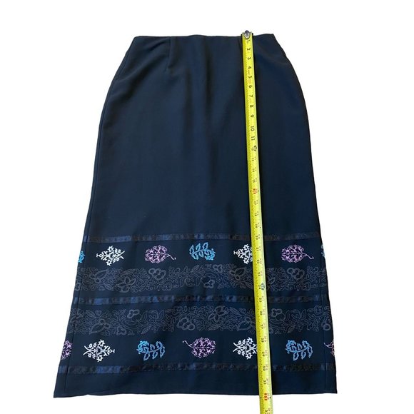 Sag Harbor VTG Y2K Womens Skirt 4P Black Midi Floral Satin Hem Cottage Fairy - Picture 9 of 10